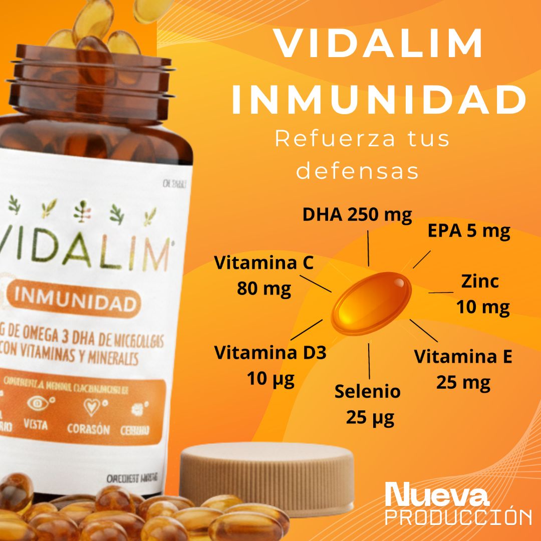 VIDALIM INMUNIDAD: OMEGA 3 DHA DE MICROALGAS CON VITAMINAS Y MINERALES | 60 CÁPSULAS_1
