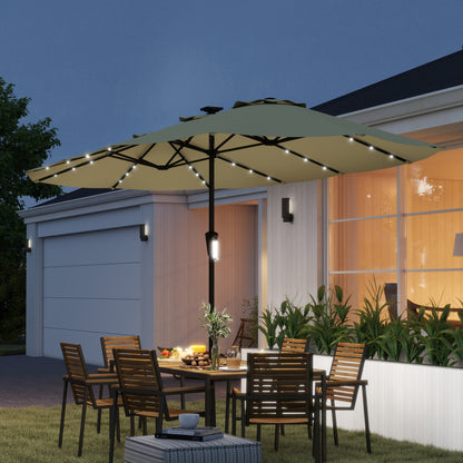 Outsunny Sombrilla Doble 4x2 M Con 36 Luces Led Manivela Upf50+ Beige_1