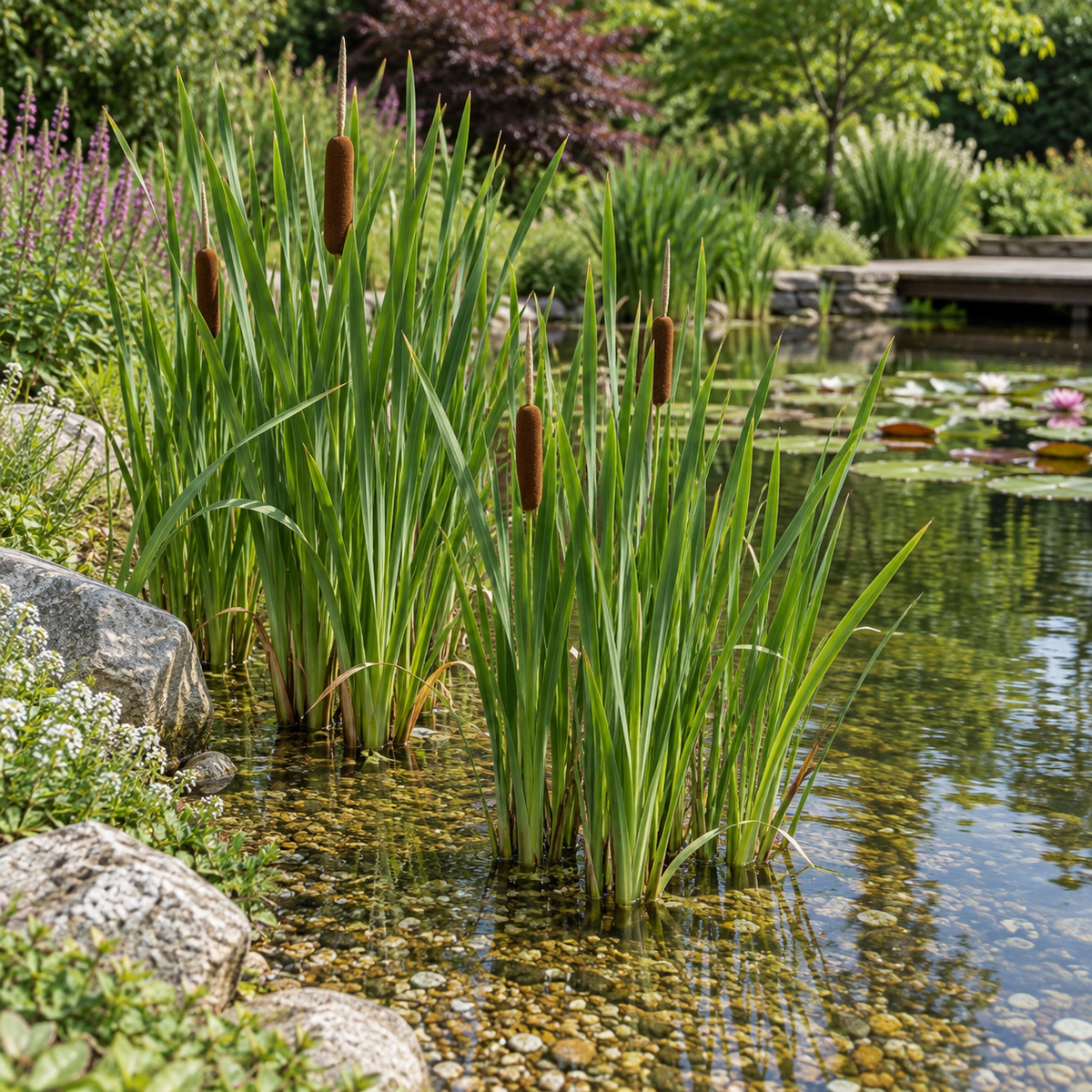 Espadaña Typha Latifolia Planta Estanque - Set 4 Plantas Con Cesta Y Sustrato_1
