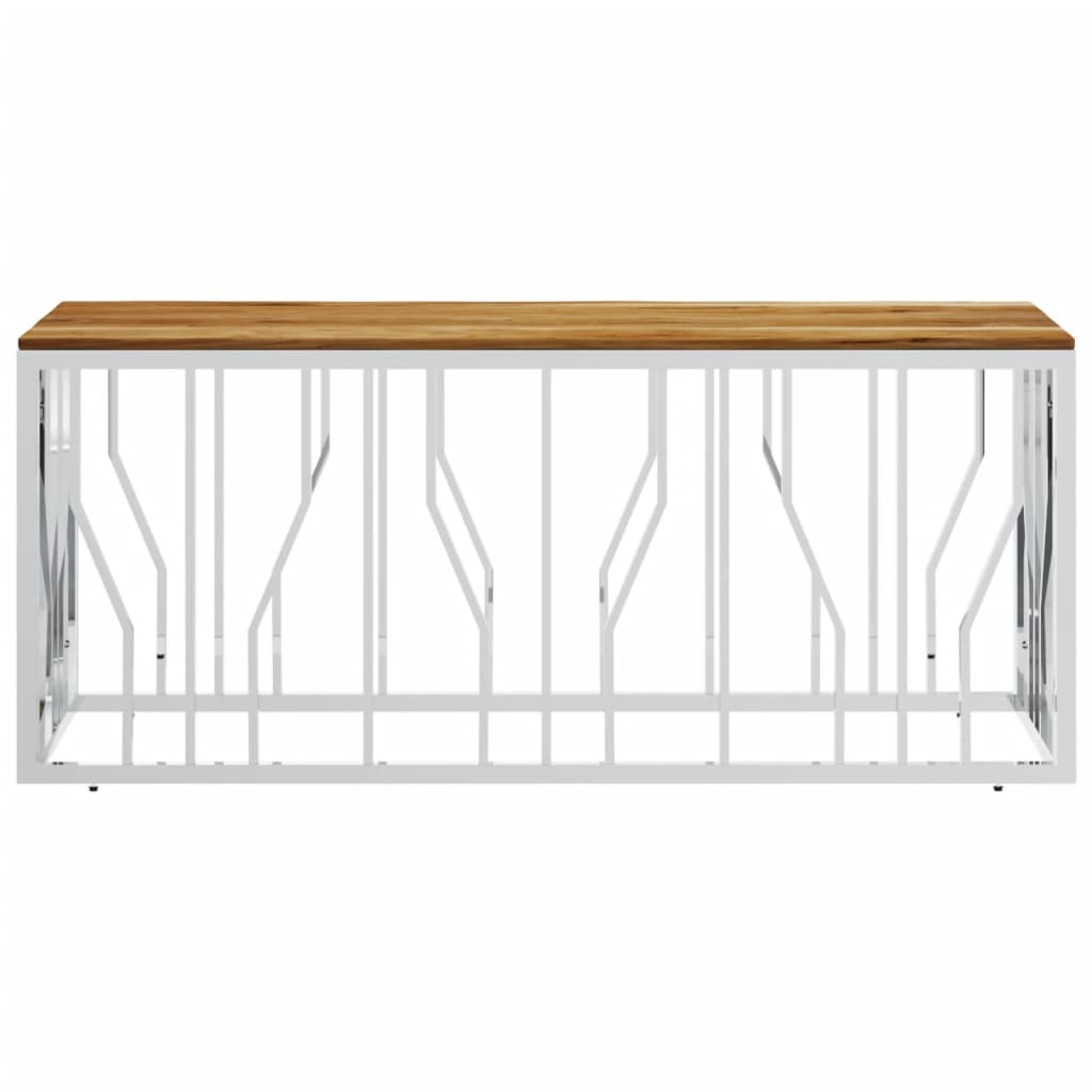 Mesa De Centro Acero Inoxidable Y Madera Maciza Acacia Plateada_1
