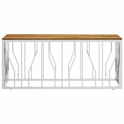 Mesa De Centro Acero Inoxidable Y Madera Maciza Acacia Plateada_1