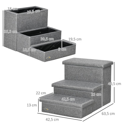 Pawhut Escalera Para Mascotas De 3 Peldaños Con Espacio 63,5x42,5x40,5 Cm Gris_2