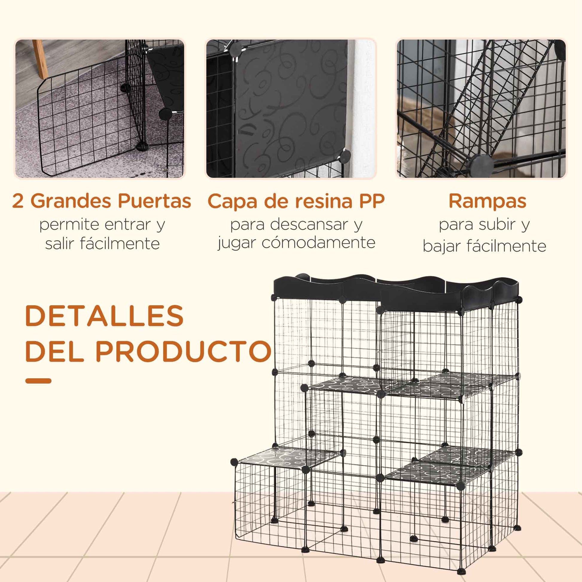 Pawhut Jaula Para Animales Pequeños Forma Personalizable 105x70x116 Cm Negro_4