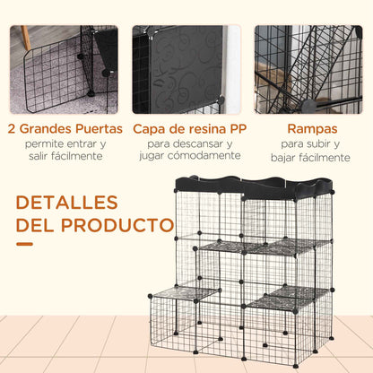 Pawhut Jaula Para Animales Pequeños Forma Personalizable 105x70x116 Cm Negro_4