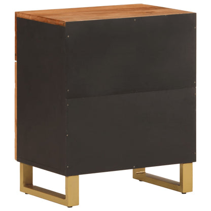 Mesita De Noche Madera Maciza Mango Marrón Y Negro 50x33x60 C_4