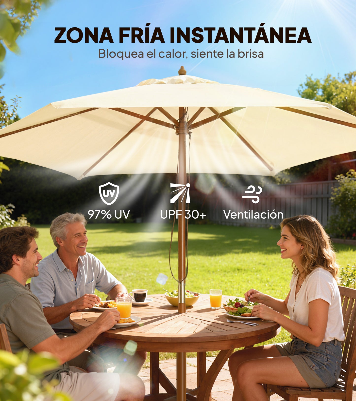 Outsunny Sombrilla De Jardín Ø250x230 Cm Con Poste Desmontable Crema_3