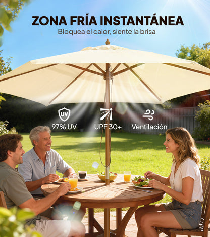 Outsunny Sombrilla De Jardín Ø250x230 Cm Con Poste Desmontable Crema_3