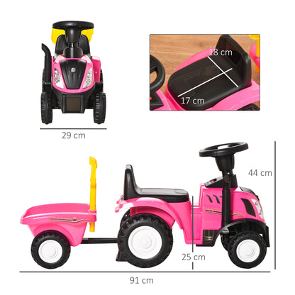 Homcom Tractor Con Remolque Para Niños 12-36 Meses Con Faros Pala Y Rastrillo_2