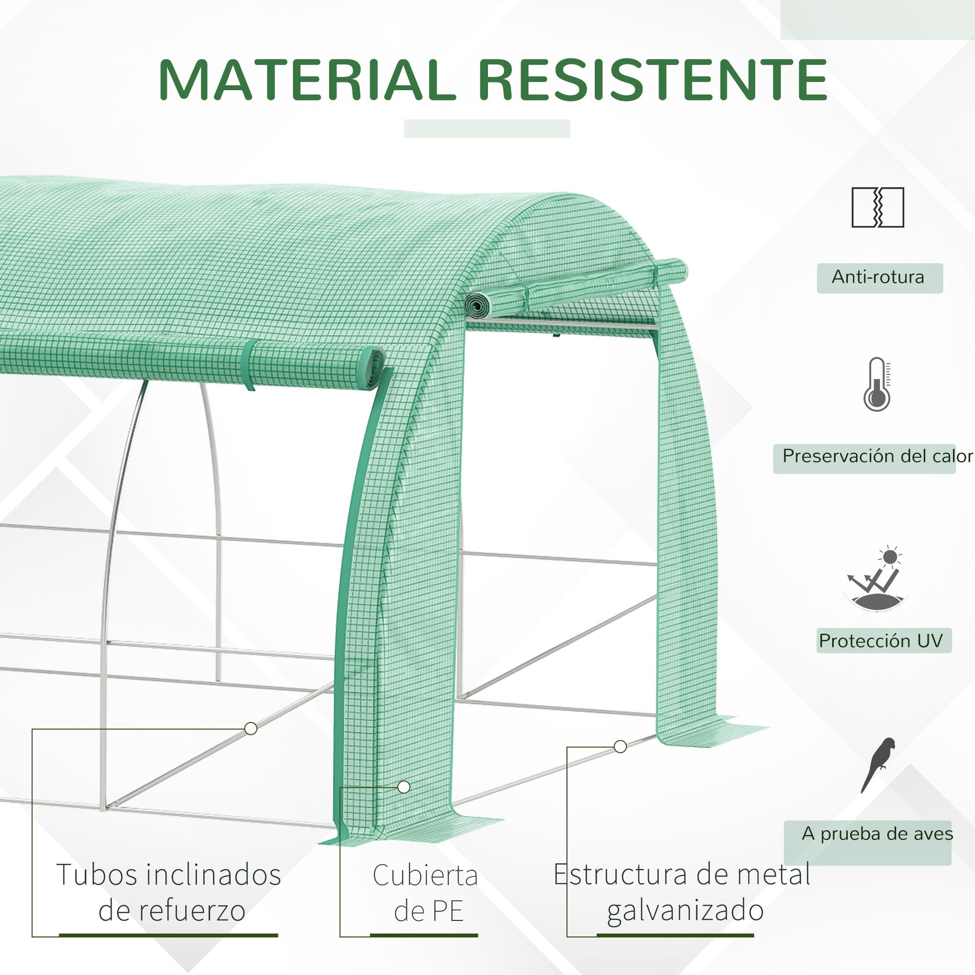 Outsunny Invernadero De Exterior 6x3x2 M Con Puerta Y 12 Ventanas De Malla Verde_3