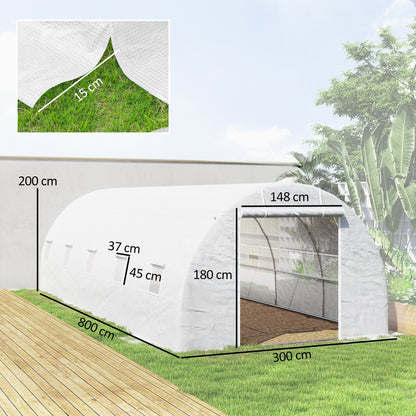 Invernadero De Túnel Jardín Con 12 Ventanas Outsunny 8x3x2m Blanco_2