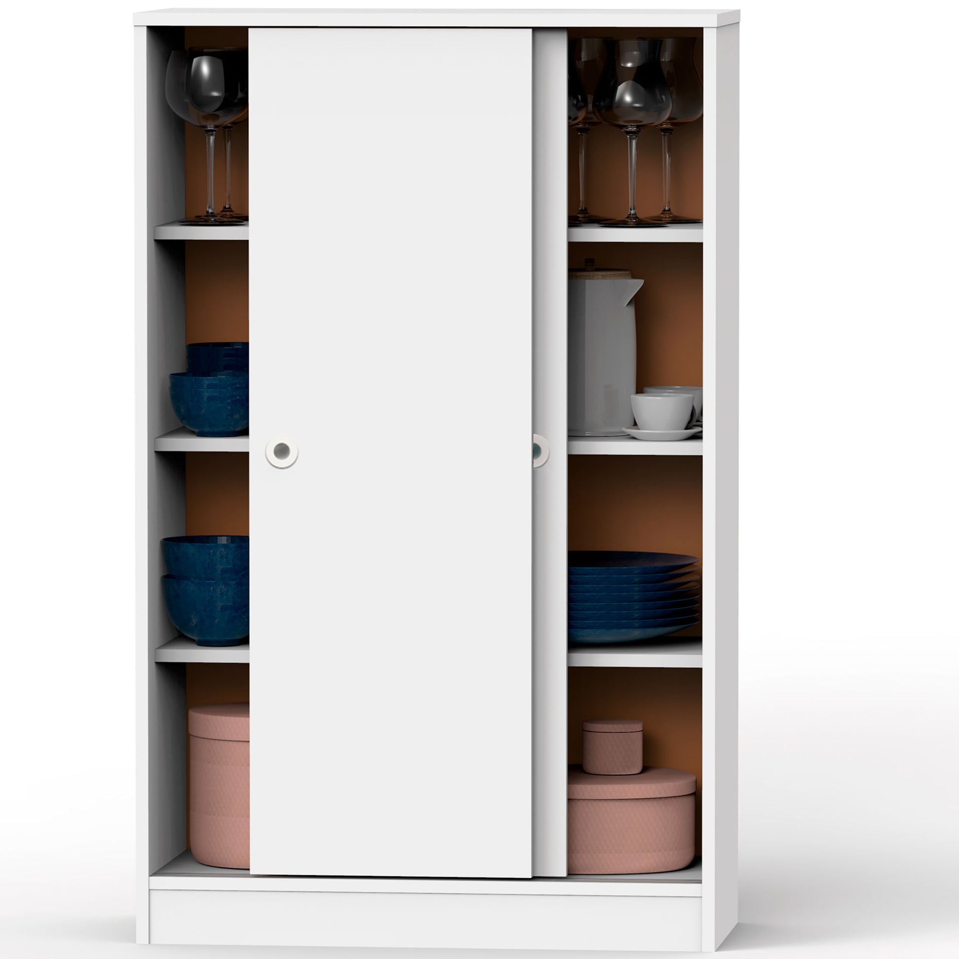 Armario Dormitorio, Multiusos, Baño, Mueble Cocina, Zapatero 2 Puertas Correderas 120x74x33 Cm, Briebe, Nova, Blanco