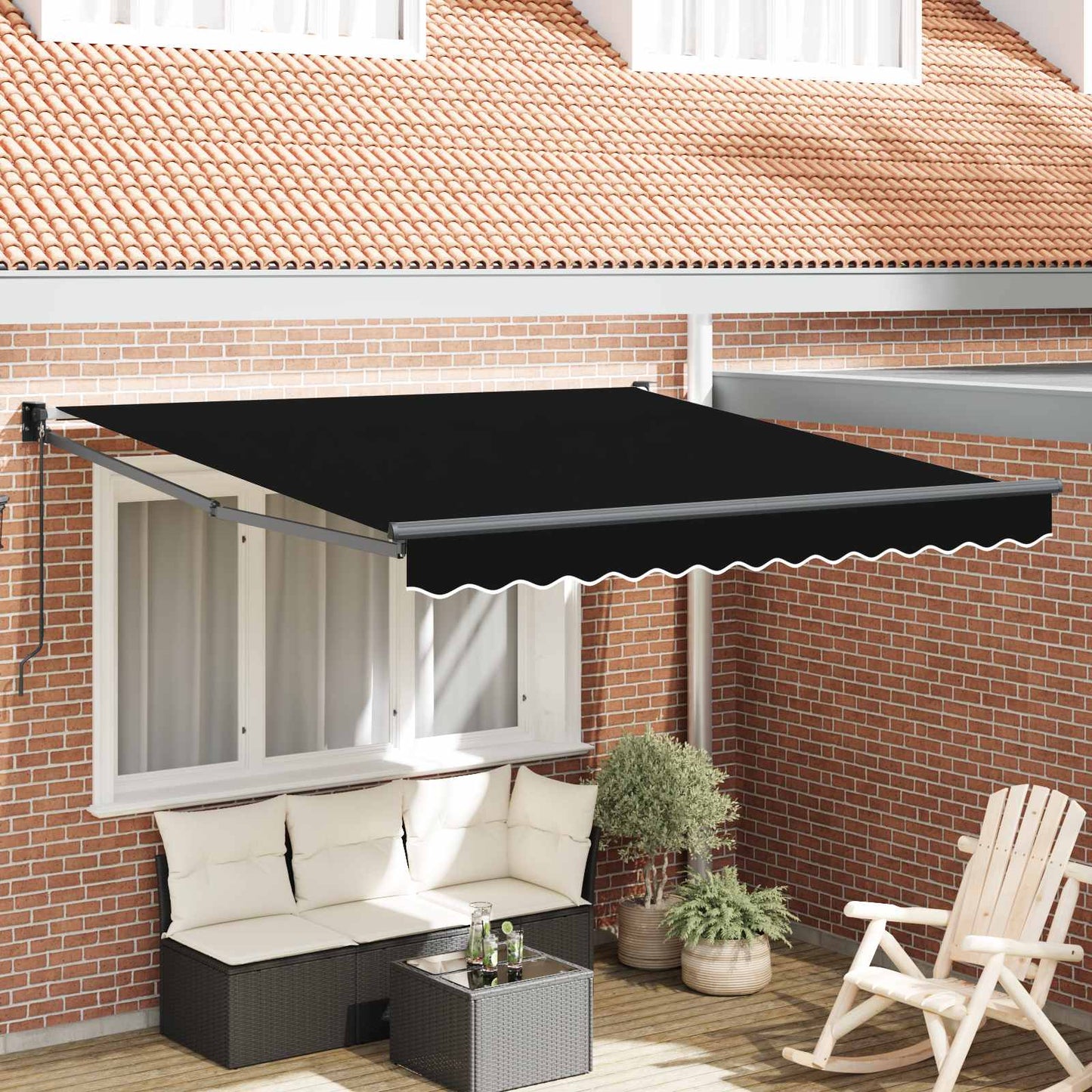 Toldo Retráctil Negro 350 X 250 Cm 100% Poliéster Y Aluminio_1