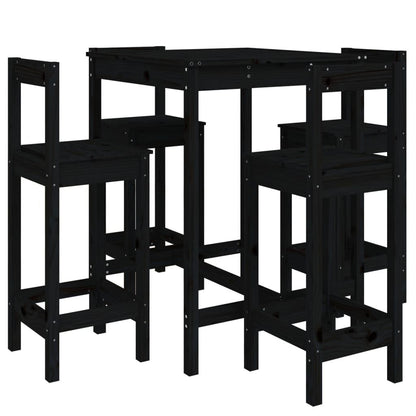 Vidaxl Set De Mesa Y Taburetes Altos Jardín 5 Piezas Madera Pino Negro_0