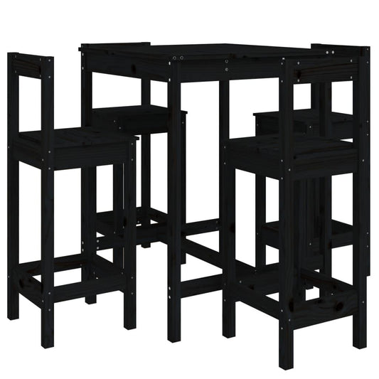 Vidaxl Set De Mesa Y Taburetes Altos Jardín 5 Piezas Madera Pino Negro_0