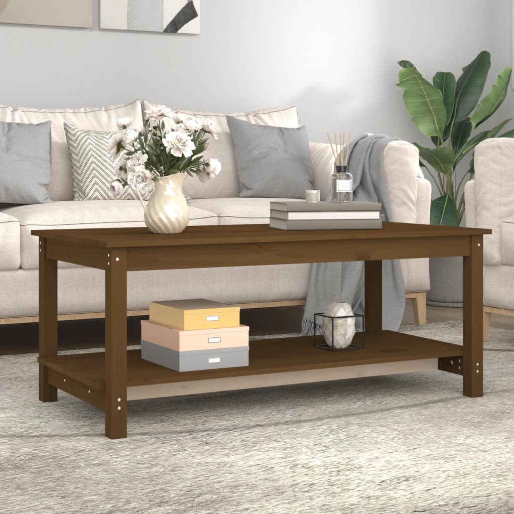 Mesa De Centro Madera Maciza De Pino Marrón Miel 110x55x45 Cm_1
