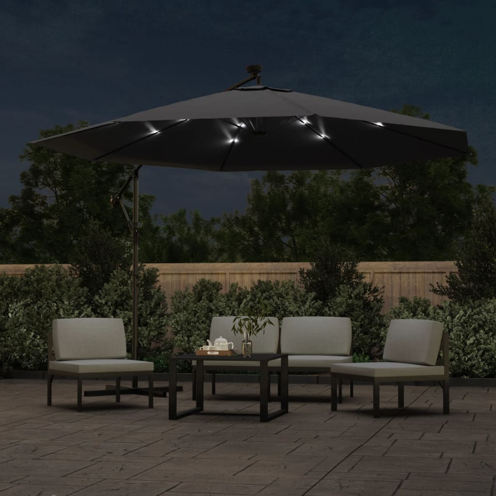 Sombrilla De Jardín Voladiza Con Luces Led Negro 350 Cm_1