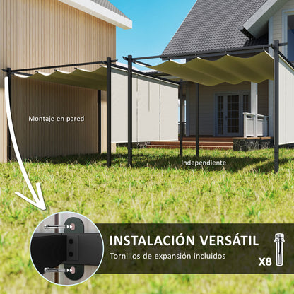 Outsunny Pérgola 4x3 M Con Techo Retráctil Y Laterales Enrollables Beige_5