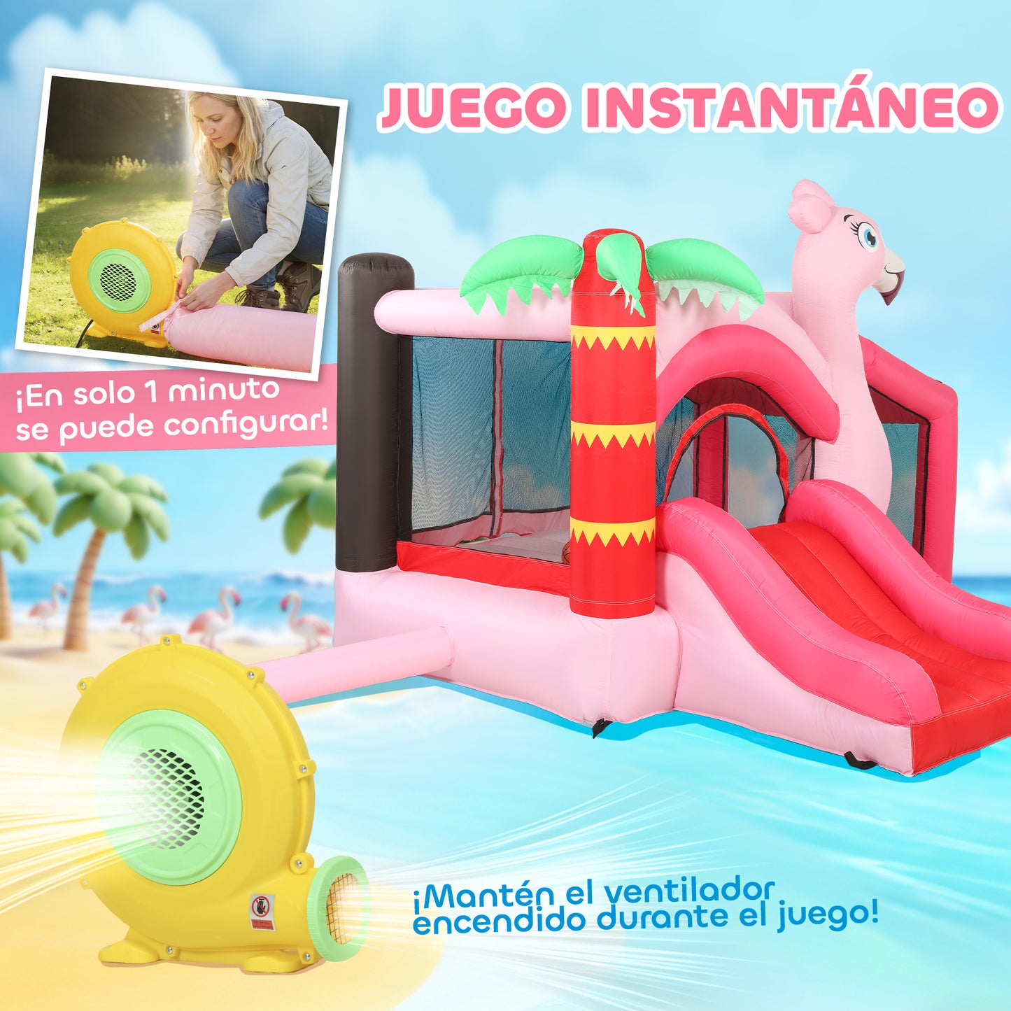 Aiyaplay Castillo Hinchable Para Niños Con Soplador Canasta De Baloncesto Rosa_5
