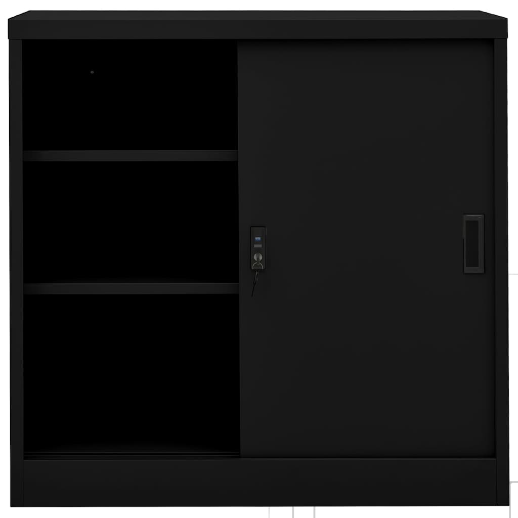 Armario De Oficina Con Puerta Corredera Acero Negro 90x40x90cm_2
