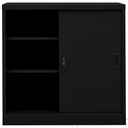 Armario De Oficina Con Puerta Corredera Acero Negro 90x40x90cm_2