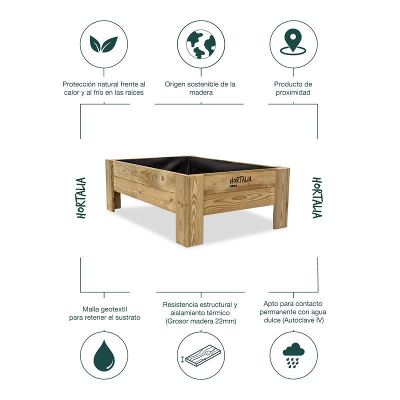 Mesa De Cultivo Elevada De Madera Tratada 120x80x40 Cm Gardenbrico L40 Hortalia_5