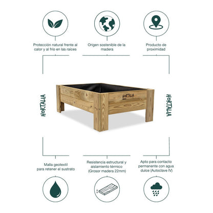Mesa De Cultivo Elevada De Madera Tratada 120x80x40 Cm Gardenbrico L40 Hortalia_5