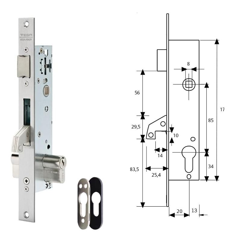 Cerradura Tesa 2240/20/3ni Con Escudo De Seguridad E190 Con Palanca Basculante Gancho Reforzado_0