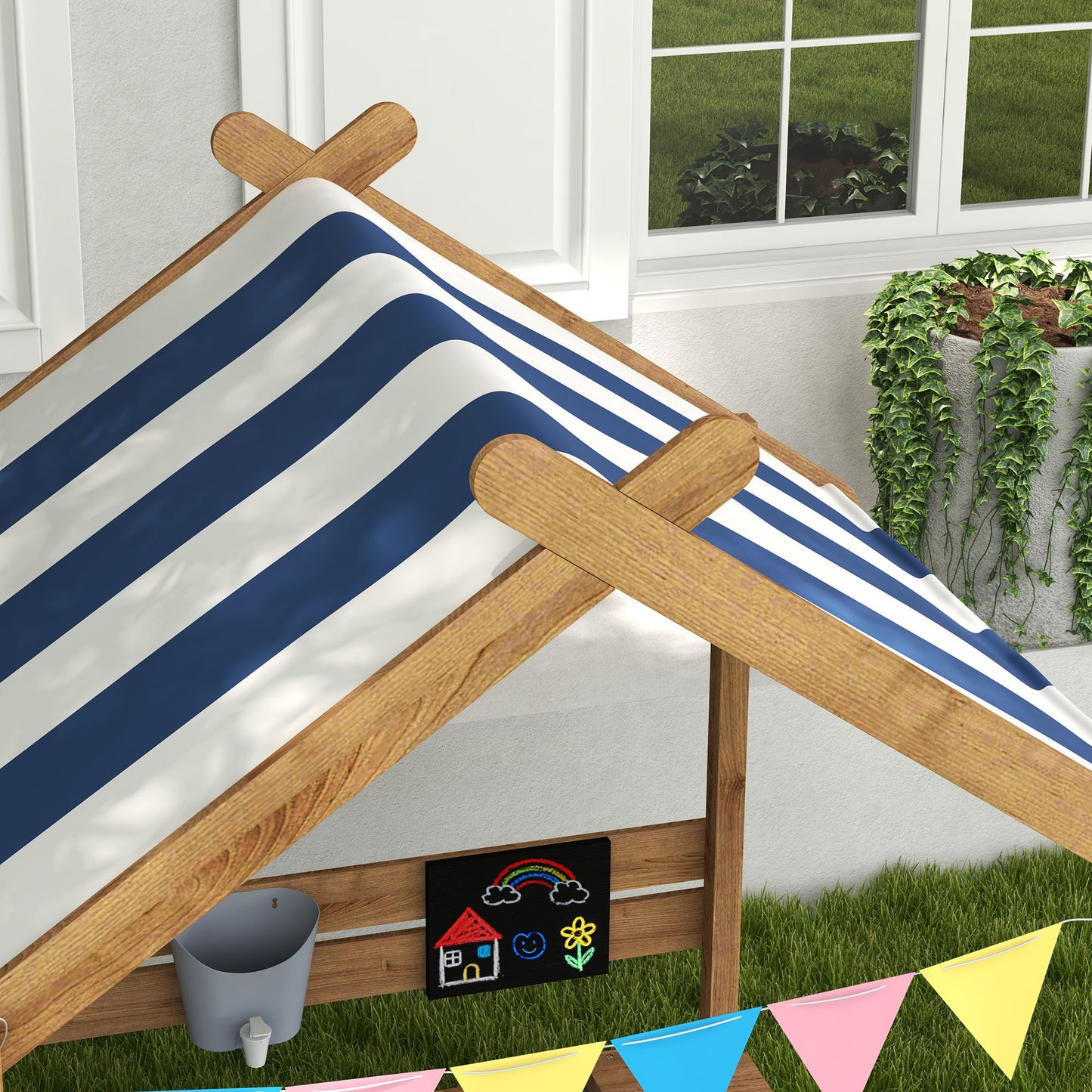 Outsunny Arenero Para Niños De Madera Con Toldo 124x116x146 Cm Marrón_3