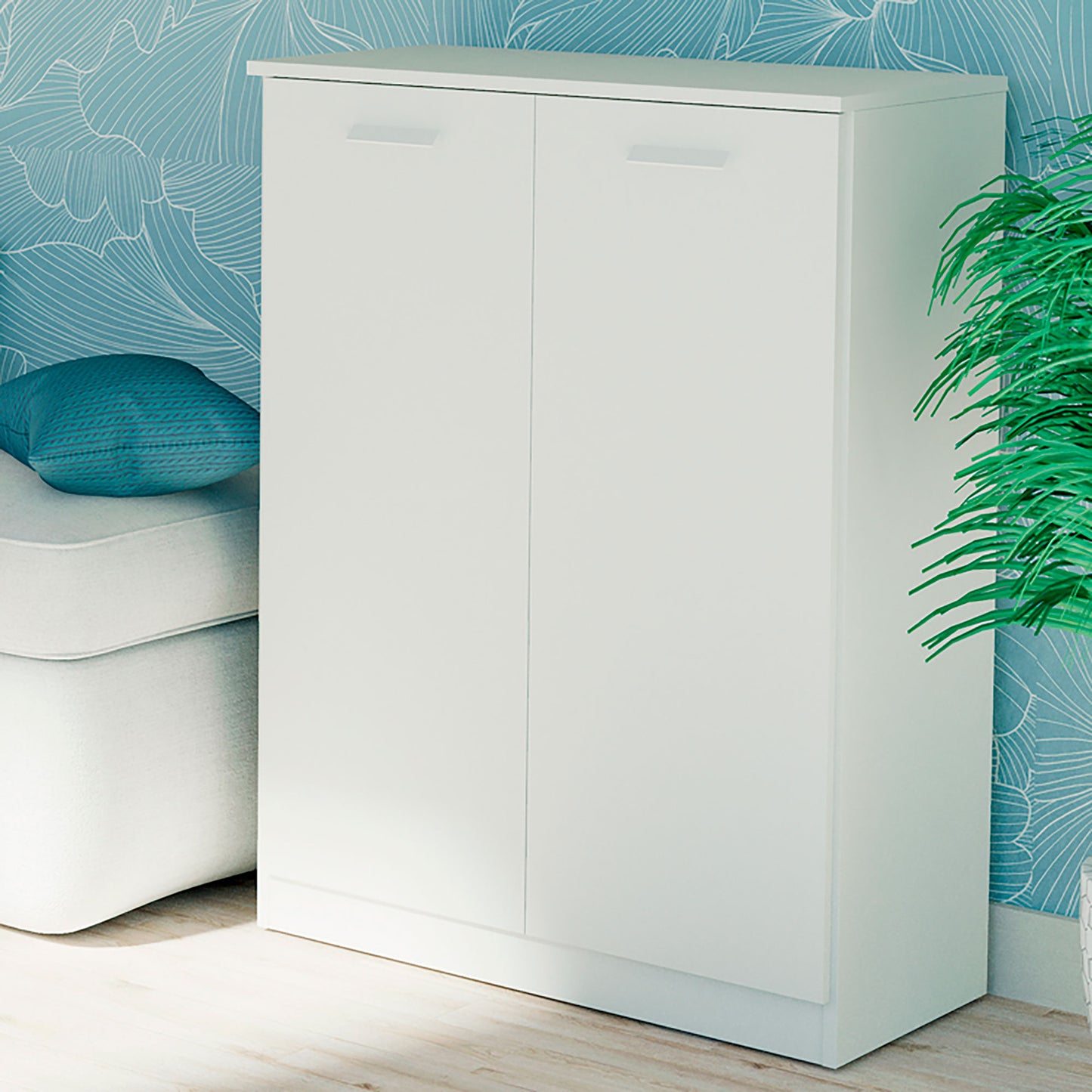 Armario Dormitorio, Multiusos, Baño, Mueble Cocina, Zapatero 2 Puertas 5 Estantes101x74x36 Cm, Briebe, Nova, Blanco