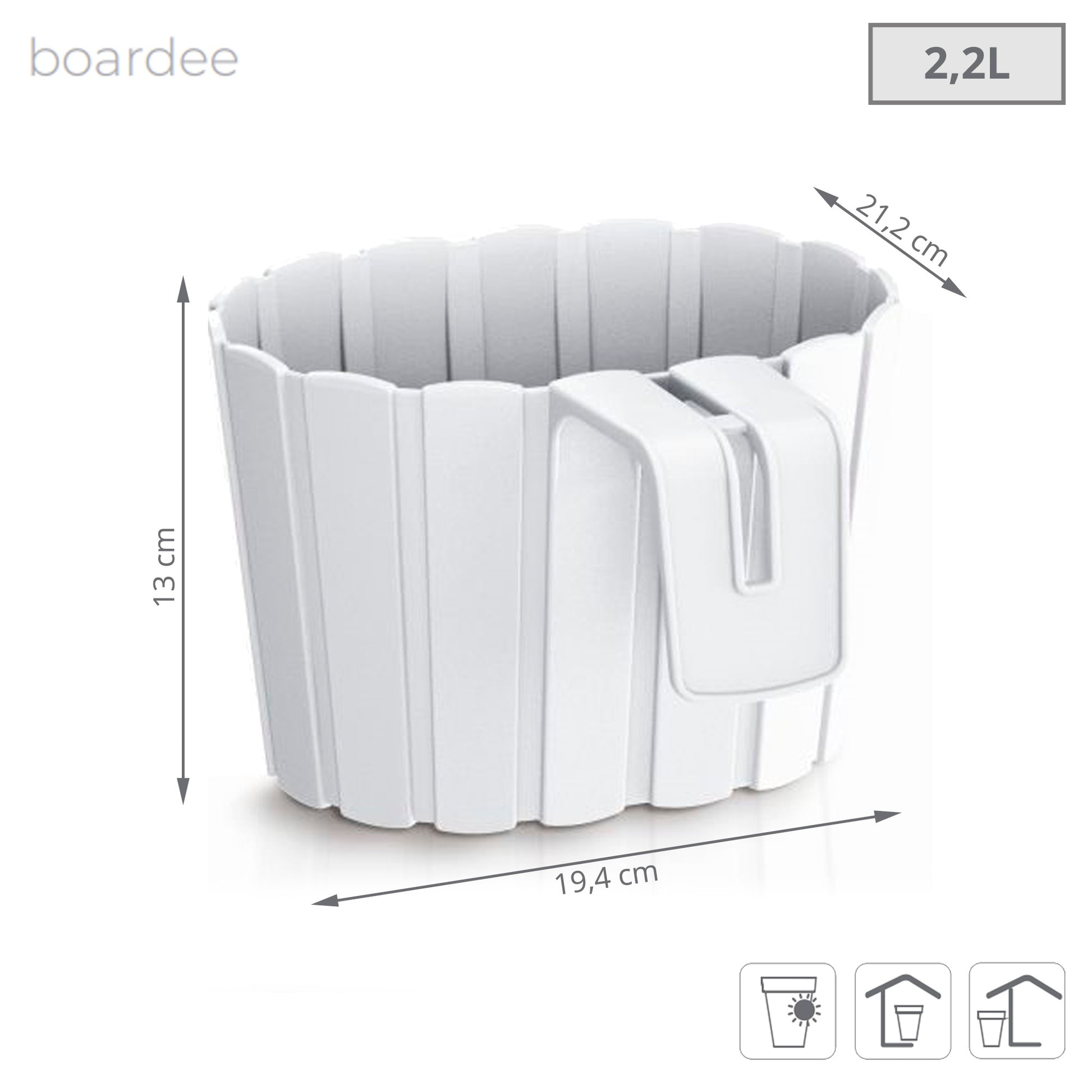 Maceta Boardee Hook 2,2l., Dimensiones (mm) 194x212x130, Color Blanco_2