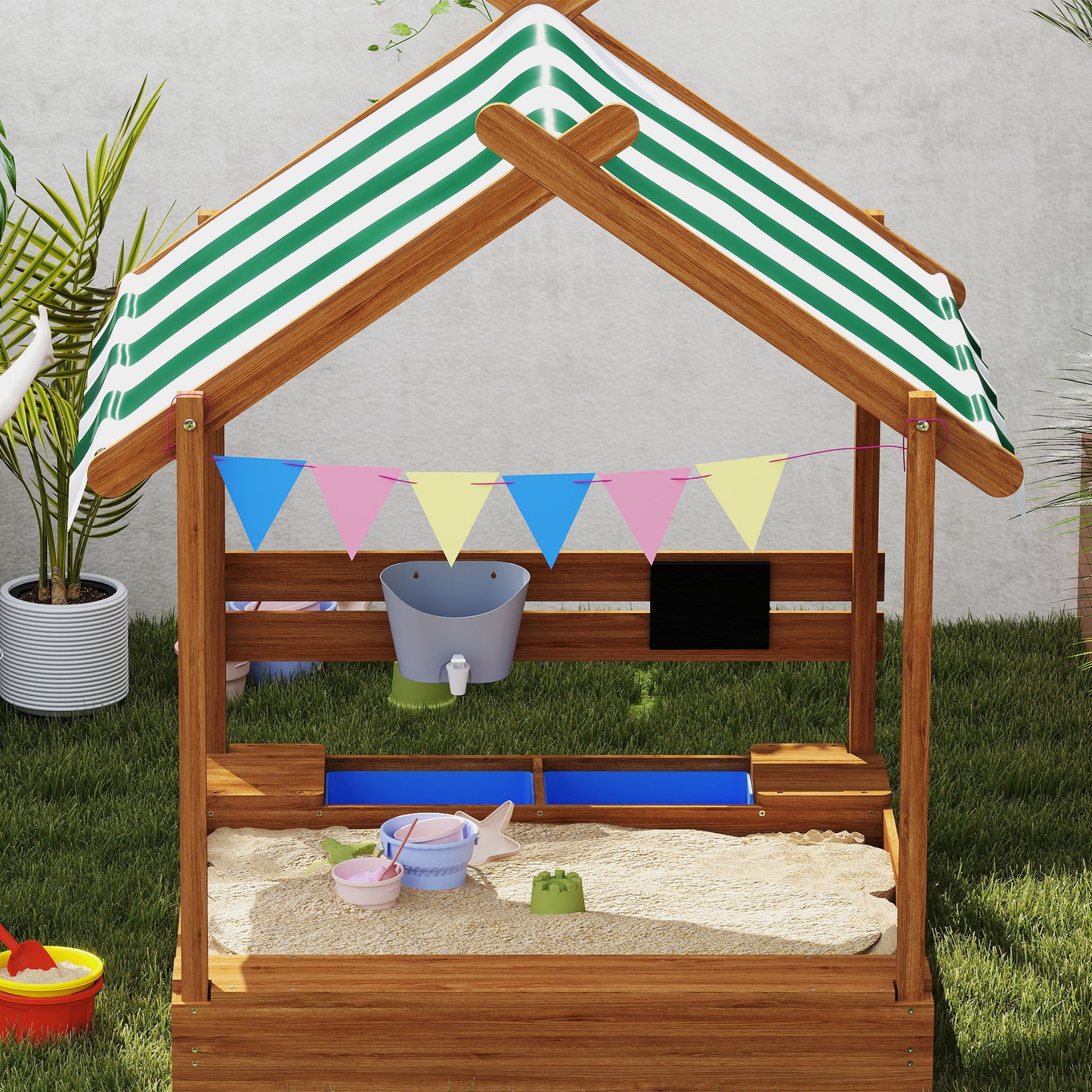 Outsunny Arenero Para Niños De Madera Con Toldo 124x116x146 Cm Naranja_3