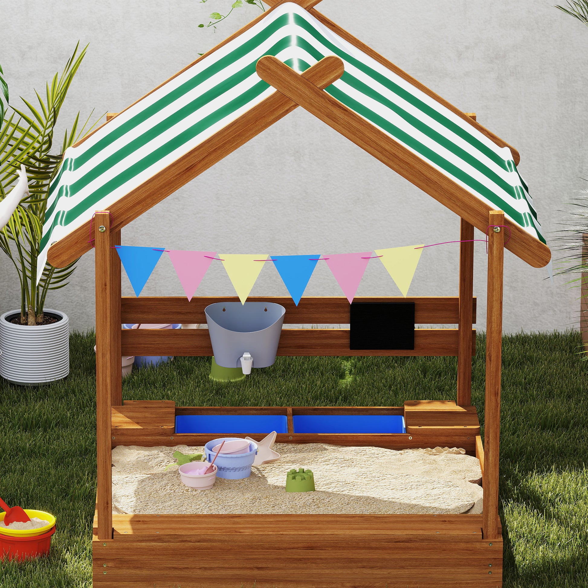 Outsunny Arenero Para Niños De Madera Con Toldo 124x116x146 Cm Naranja_3