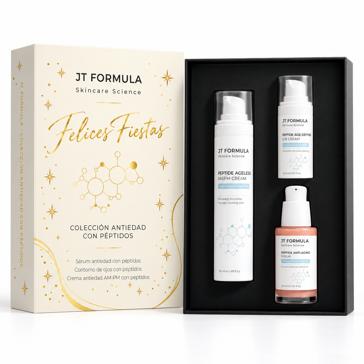 Caja Regalo Antiedad Con Péptidos Jt Formula – Sérum 30 Ml + Crema Facial 50 Ml + Contorno De Ojos 15 Ml_3