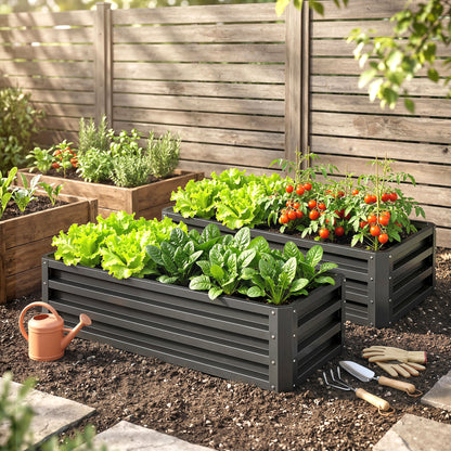 Outsunny Juego De 2 Jardineras Exterior Grandes De Acero 110x50x30 Cm Gris_1