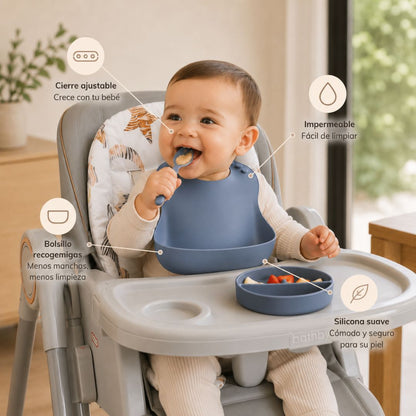 Bathby Pack De 3 Baberos De Silicona Para Bebé, Baberos Impermeables Con Bolsillo Recogecomida Y Reutilizables_1