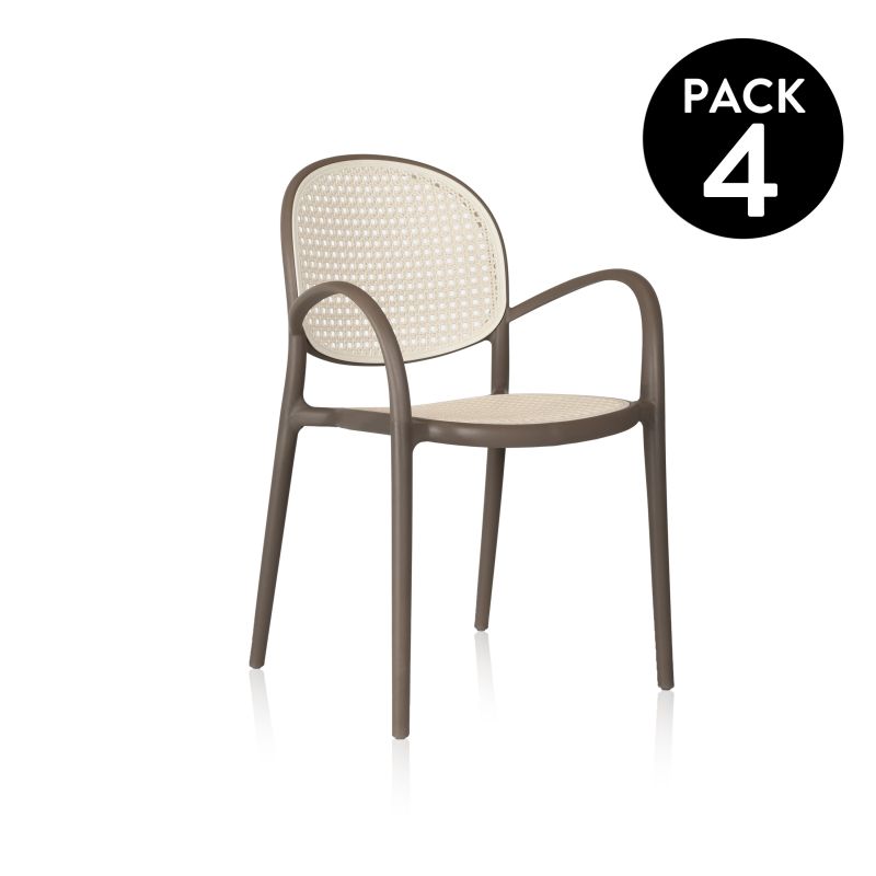 Pack 4 Sillas De Exterior Klux Arm Apilables, Polipropileno, Taupé, 56 X 85 X 48_0