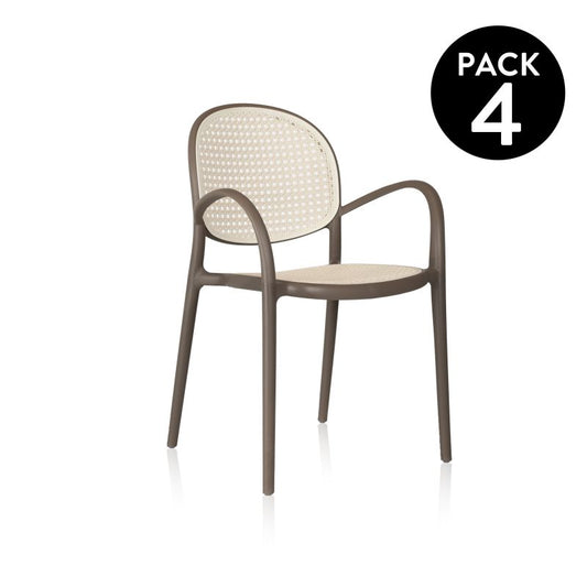 Pack 4 Sillas De Exterior Klux Arm Apilables, Polipropileno, Taupé, 56 X 85 X 48_0