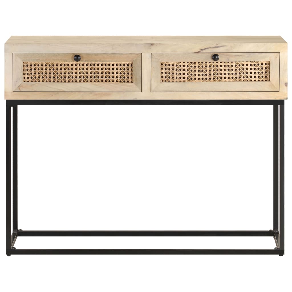 Mesa Consola Madera Maciza De Mango Y Caña Natural 100x35x76 Cm_0