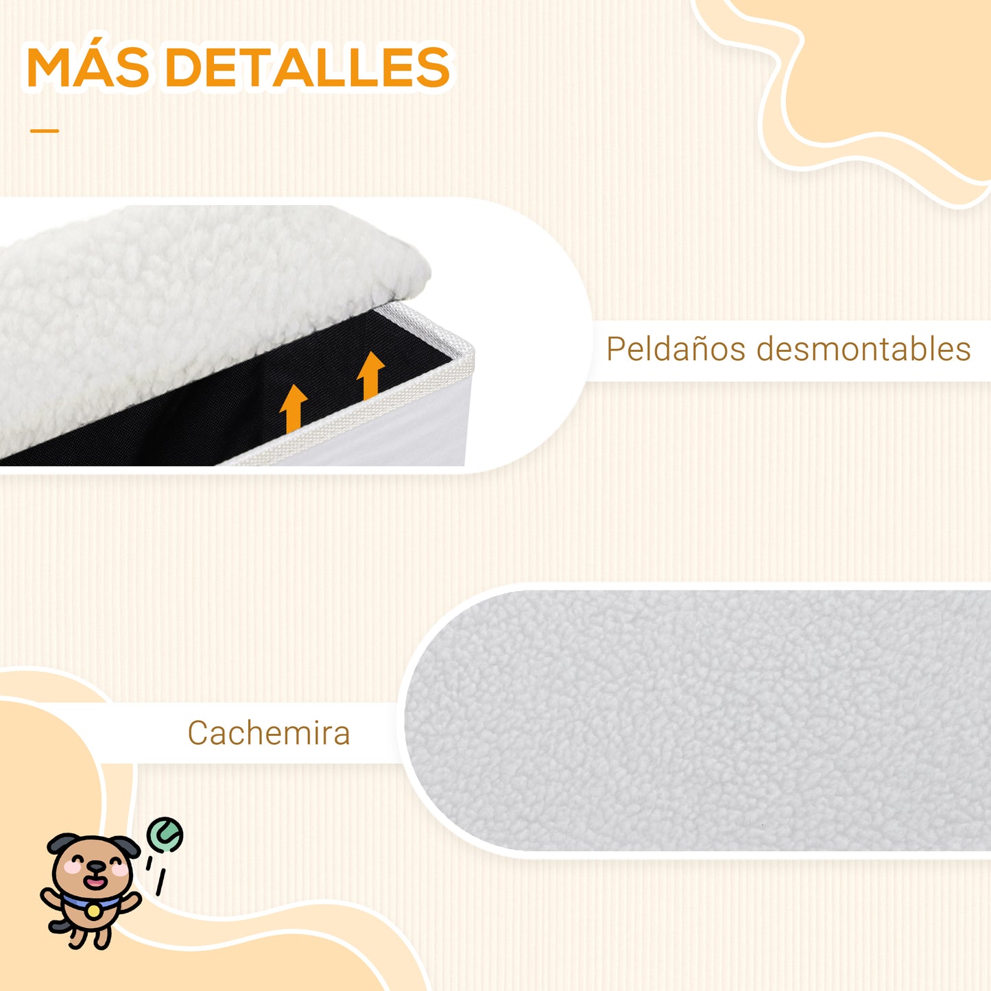 Escalera Para Mascotas 3 Peldaños Plegable Con Tapas Abatibles 40x54x48cm Blanco_5