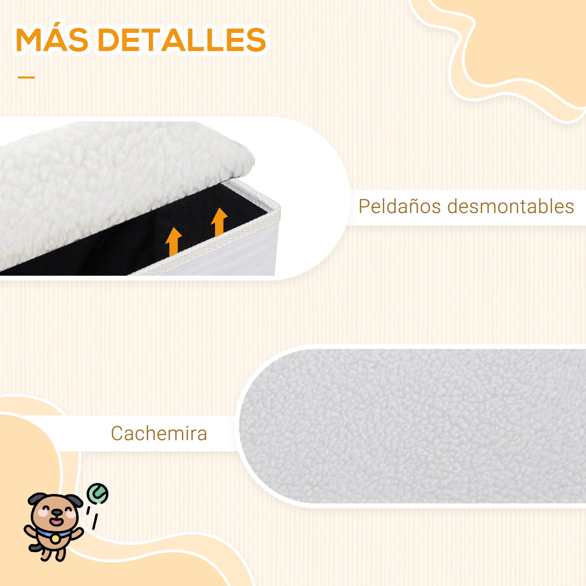 Escalera Para Mascotas 3 Peldaños Plegable Con Tapas Abatibles 40x54x48cm Blanco_5