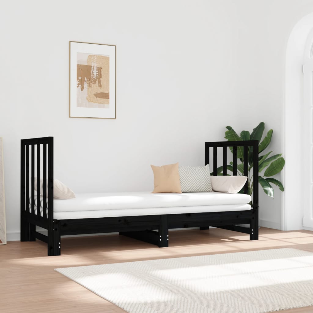 Sofá Cama Extraíble Madera Maciza De Pino Negro 2x(90x190) Cm / Vetonek_2