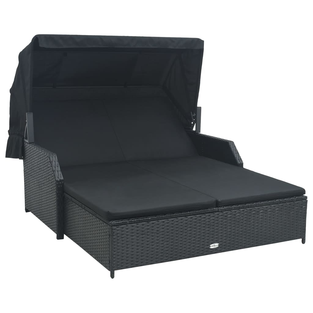 Vidaxl Tumbona Para 2 Personas Con Toldo Ratán Sintético Negro_0