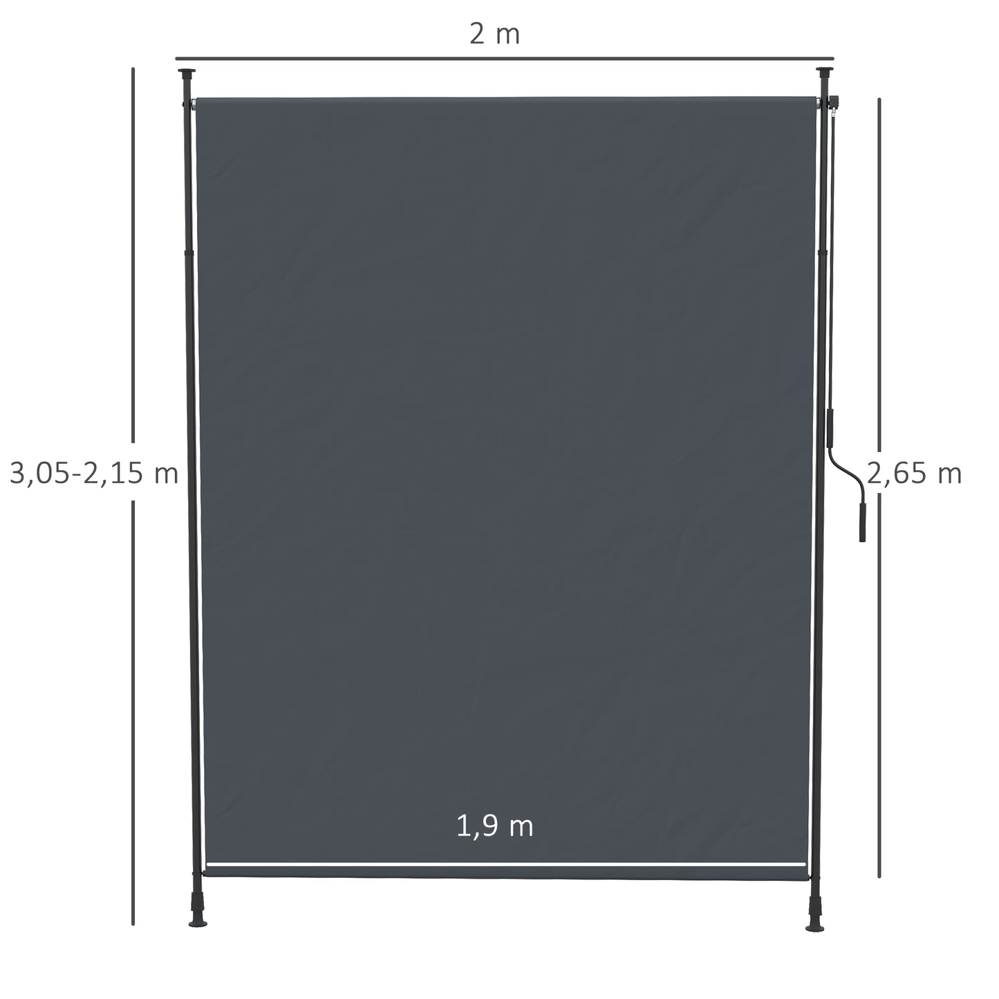 Outsunny Toldo Vertical Exterior 200x305 Cm Pantalla Privacidad Enrollable Gris_2