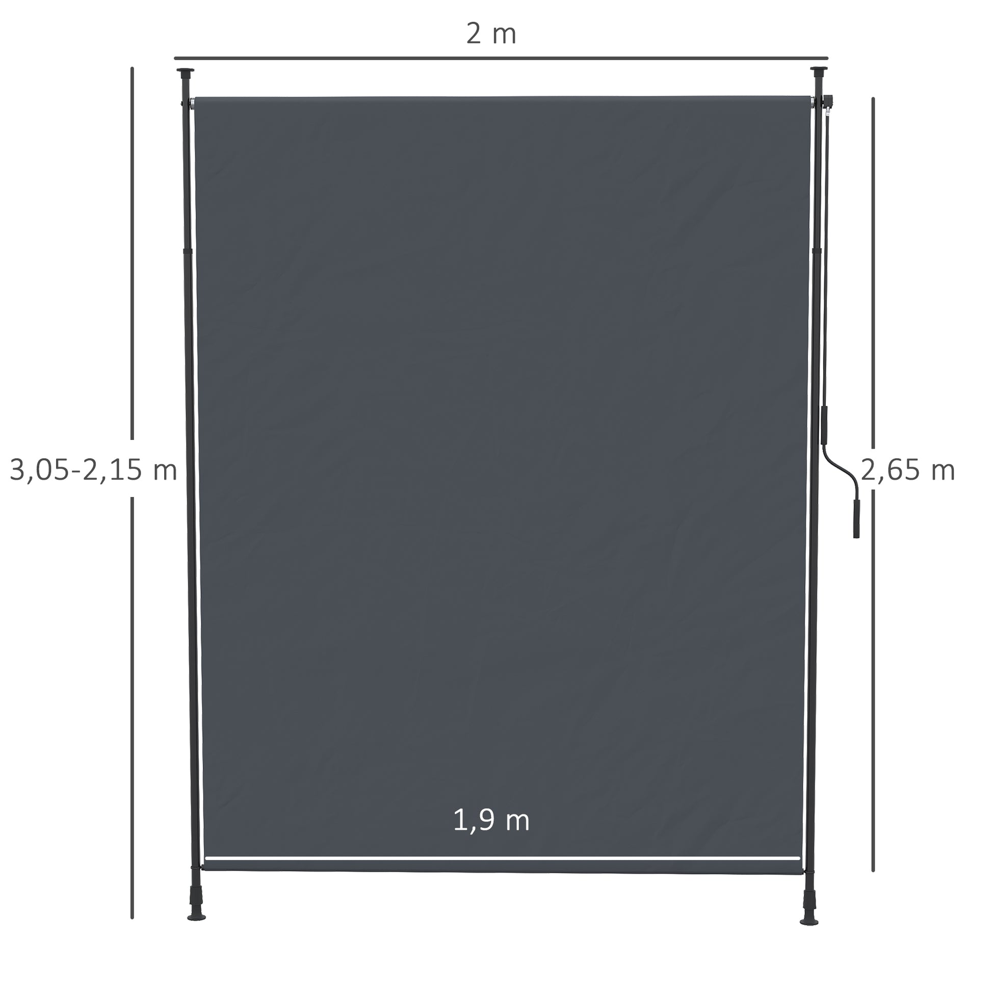 Outsunny Toldo Vertical Exterior 200x305 Cm Pantalla Privacidad Enrollable Gris_2
