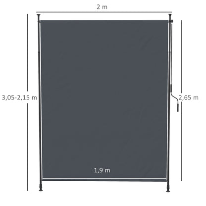 Outsunny Toldo Vertical Exterior 200x305 Cm Pantalla Privacidad Enrollable Gris_2