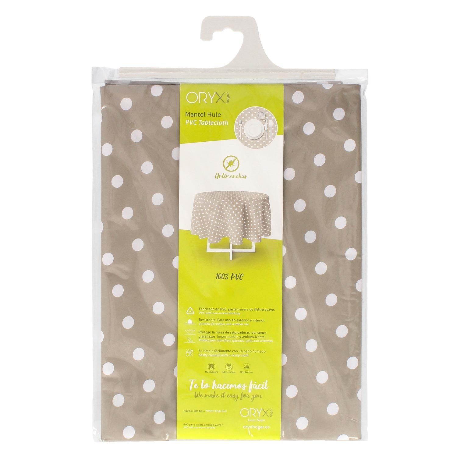 Mantel Hule Redondo Topos Beige Impermeable Antimanchas Pvc Ø140 Cm. Uso Interior Y Exterior_2