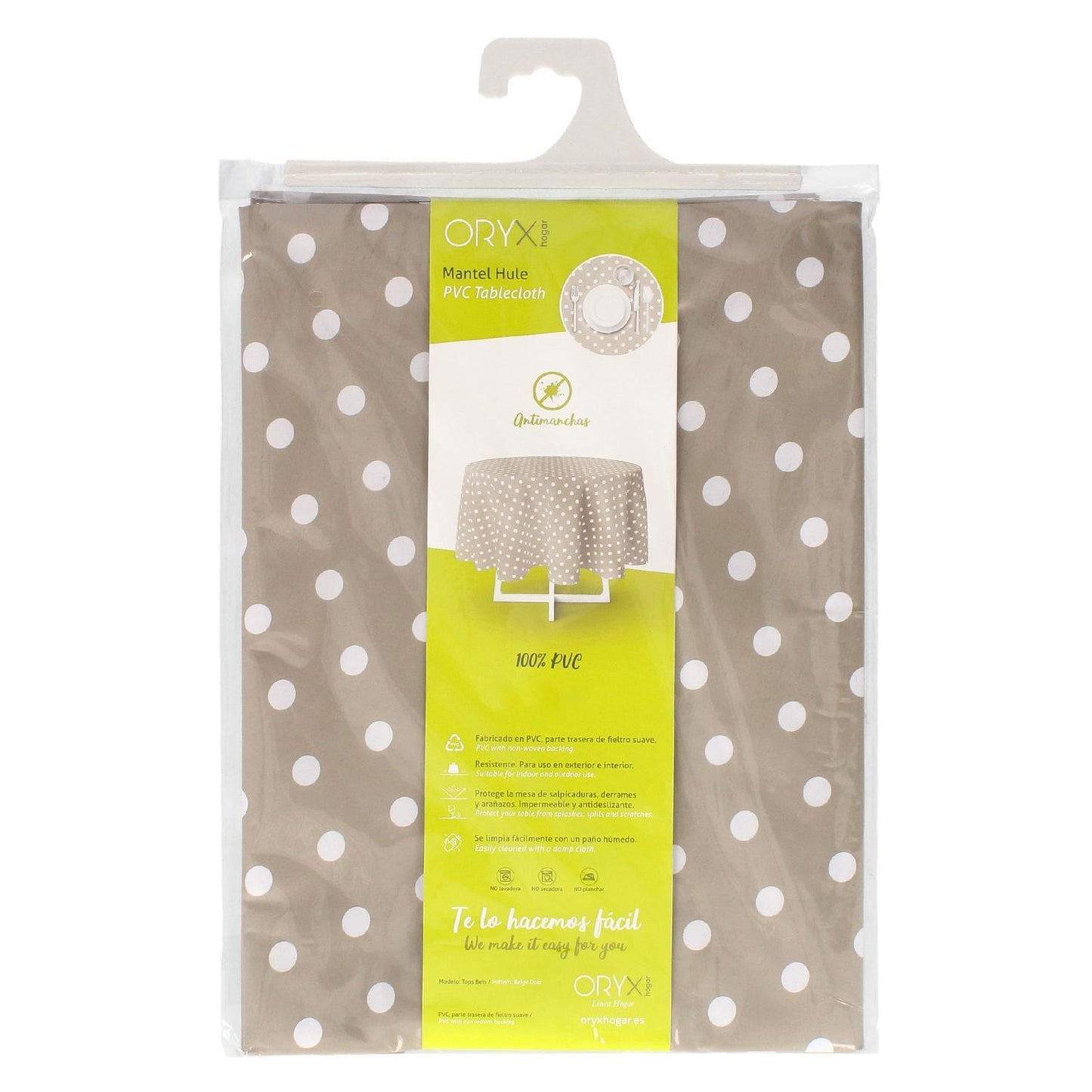 Mantel Hule Redondo Topos Beige Impermeable Antimanchas Pvc Ø140 Cm. Uso Interior Y Exterior_3