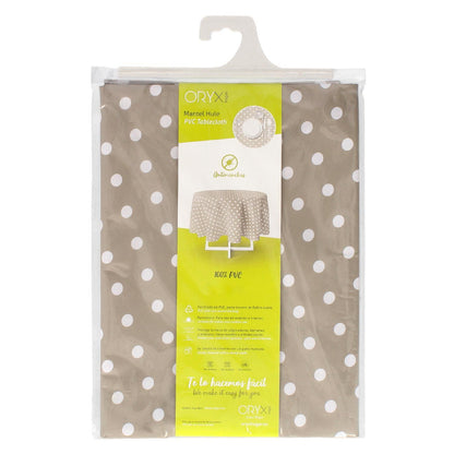 Mantel Hule Redondo Topos Beige Impermeable Antimanchas Pvc Ø140 Cm. Uso Interior Y Exterior