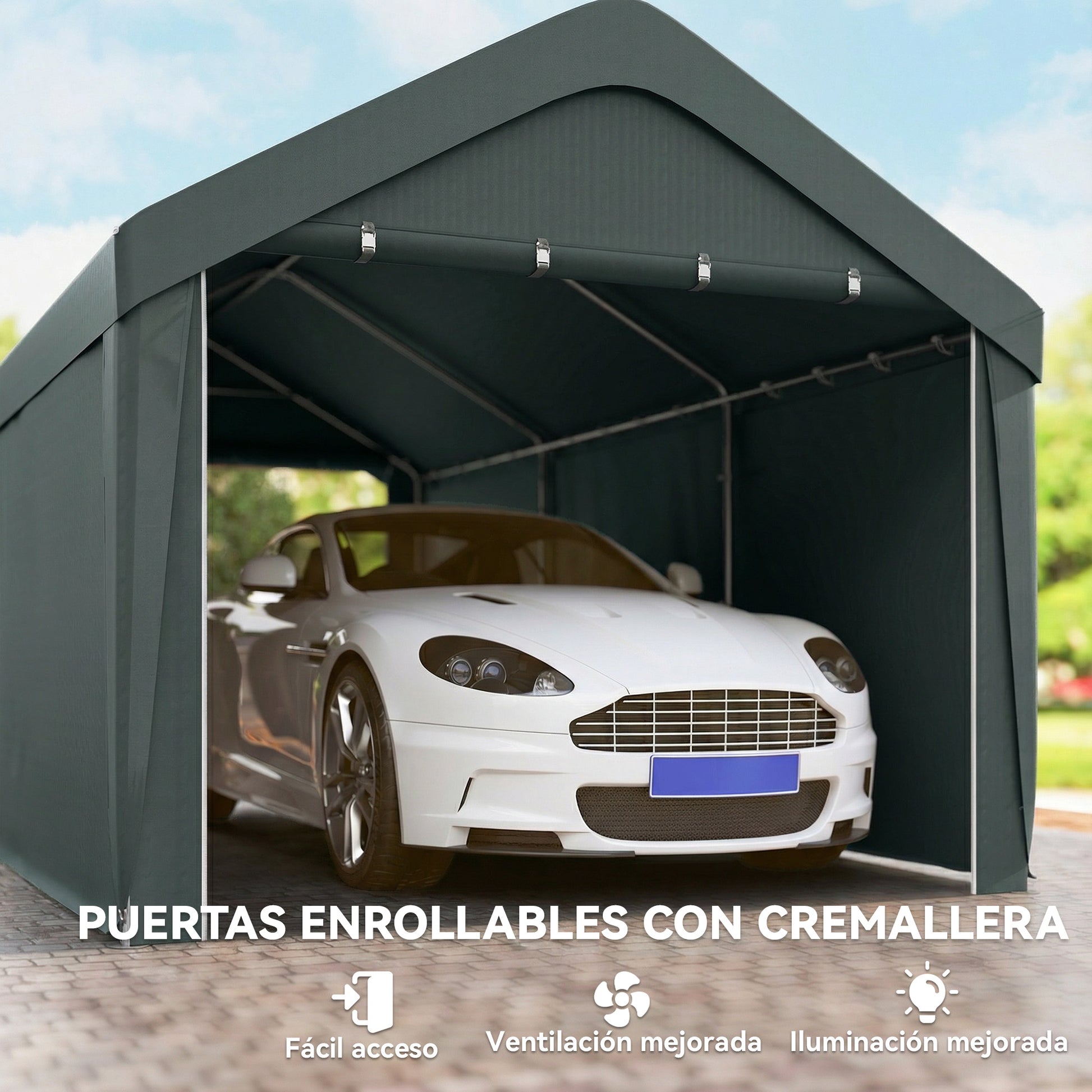 Outsunny Carpa Garaje 3x6 M Impermeable Con Paredes Laterales Desmontables Gris_5
