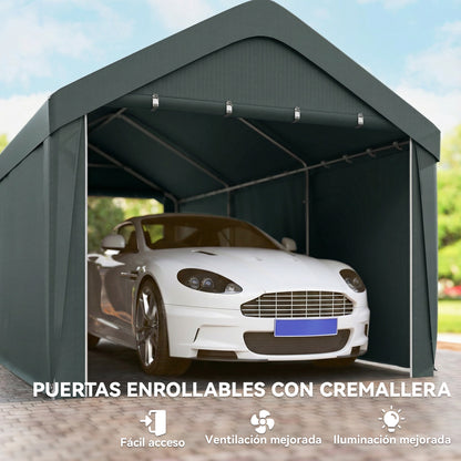 Outsunny Carpa Garaje 3x6 M Impermeable Con Paredes Laterales Desmontables Gris_5